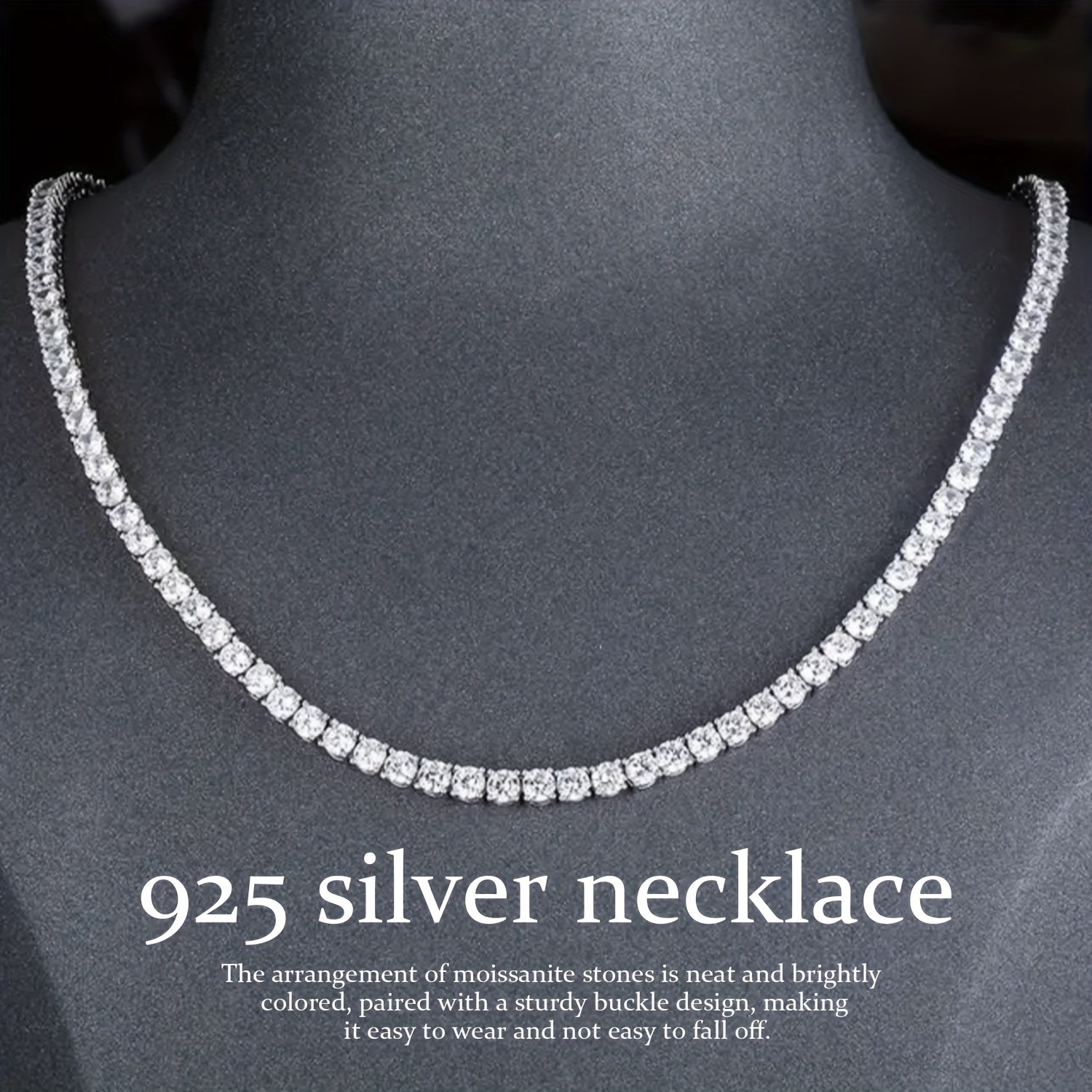 4Mm moissanite Tennis Necklace, S925 925 Silver Men'S Necklace, Elegant moissanite Jewelry, Available in 18/20/22/24 Inches, Perfect for Banquets/Parties/Dinners, High-End Gifts for Celebrations | Weddings | Birthdays | Christmas | Valentine'S Day
