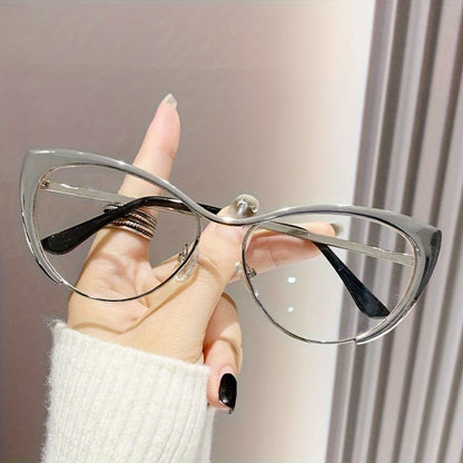 Cat Eye Blue Light Blocking Glasses Women Retro Punk Style Luxurious Metal Frame Anti Blue Light Ladies Fashion Eyewear for Party Daily Wear Silver Black