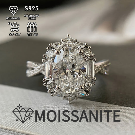 Elegant 2 Carat Oval Engagement Ring - Hypoallergenic S925 Sterling Silvery, Bohemian Style with Cross Goose Egg Design, Perfect for Weddings and Anniversaries, Perfect Gift for Her, 3.5g, Hypoallergenic, Women's, Bohemian, Elegant Style