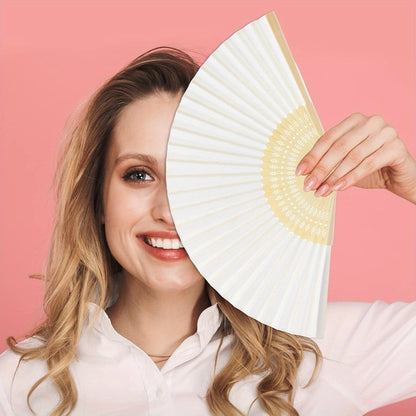 Paper Folding Fans Bulk White Handheld Bamboo Handle — 20/50/65 Pack for Wedding, Party, Cosplay, Dance Practice | DIY Blank Hand Fan Set