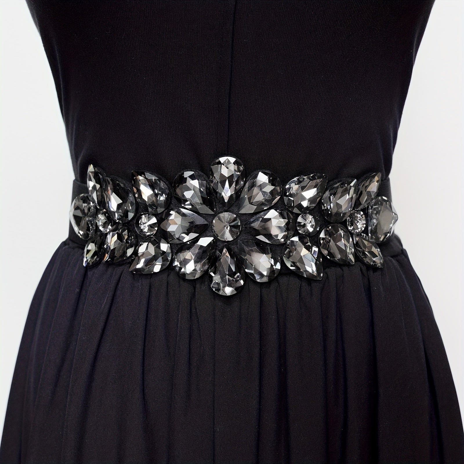 Ladies Fashion Shiny Big Bead Glass Synthetic Gem Exaggerated Gorgeous Style Dinner Stretch Belt