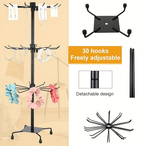 Rotating Display Rack 3 Tier Adjustable Jewelry Display Stand with Spinning Base for Jewelry Keychains Socks Hats Toys Retail Counter Organizer Black