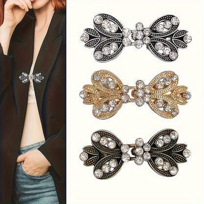 Sweater Clips 3pcs Rhinestone Vortex – Elegant Cardigan Shawl Cloak Clip Set for Women, Vintage Dress Shirt Scarf Brooch Fastener Accessory