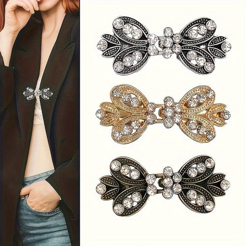 Sweater Clips 3pcs Rhinestone Vortex – Elegant Cardigan Shawl Cloak Clip Set for Women, Vintage Dress Shirt Scarf Brooch Fastener Accessory