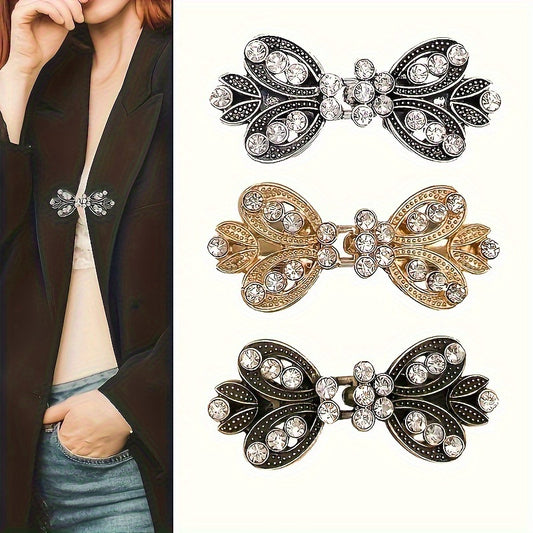 Sweater Clips 3pcs Rhinestone Vortex – Elegant Cardigan Shawl Cloak Clip Set for Women, Vintage Dress Shirt Scarf Brooch Fastener Accessory