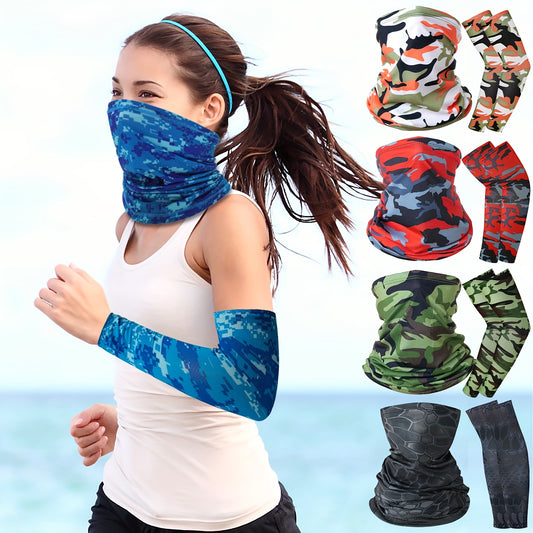 3pcs Sunscreen Riding Face Mask+1Pair Sleeves, Breathable Quick Drying Riding Headscarf, Unisex Multifunctional Sports And Leisure Sleeve