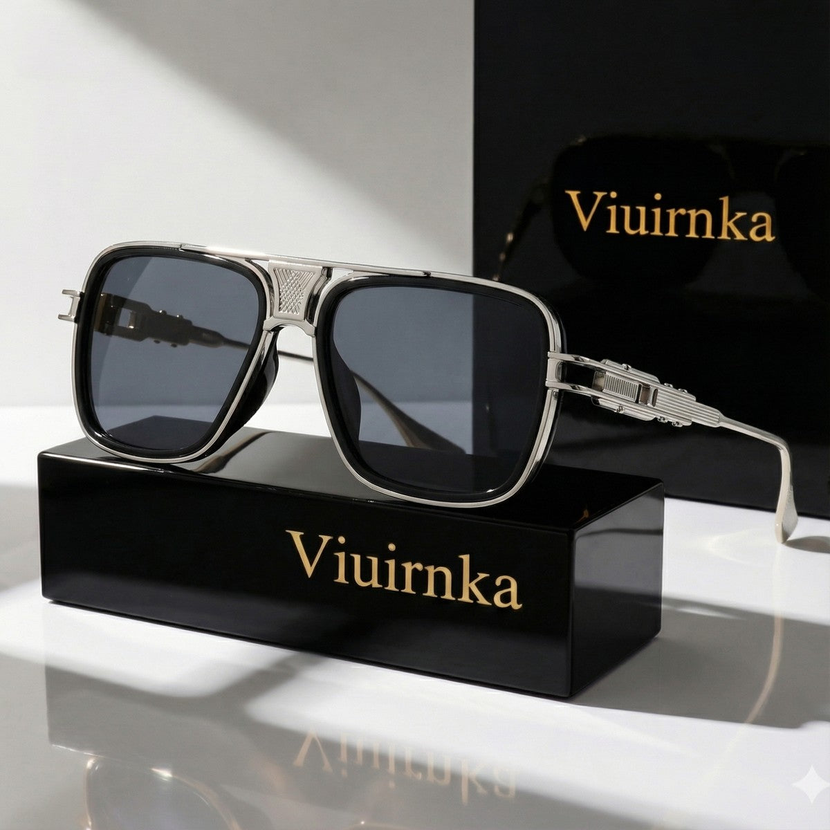 Viuirnka Classic Square Sunglasses for Men Unisex Retro UV Protection Metallic Frame Lightweight Eyewear with Sunglasses Case And Cleaning Cloth for Daily Wear And Outdoor Activities