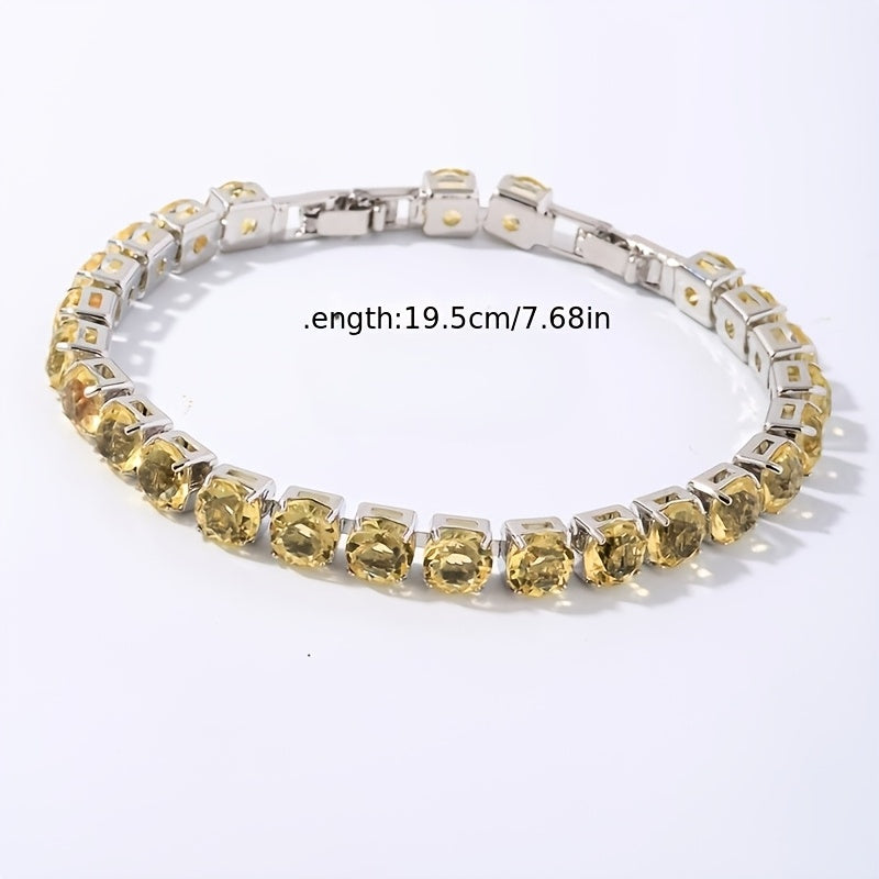 Green Peridot Women's Tennis Bracelet, 925 Silver, Delicate and Elegant in Niche Colors, Women's Jewelry. Suitable for Daily Party Wear. Birthday, Mother's Day Valentine's Day Gift, Date Accessories, Party Jewelry, Total Product Weight (4.85g)
