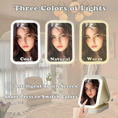Travel Makeup Bag with LED Mirror Jewelry Box Portable Rechargeable 3 Color Adjustable Light Vanity Case Organizer Wedding Bridal Mother's Day Gift