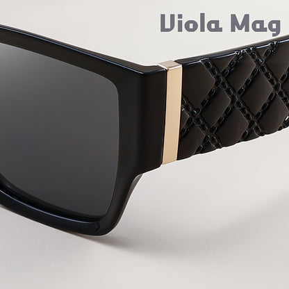 Retro Wide Frame Glasses for Women Men Vintage Rectangular Oversized Sunglasses Unisex Fashion Eyewear with Gold Accent & Case Set