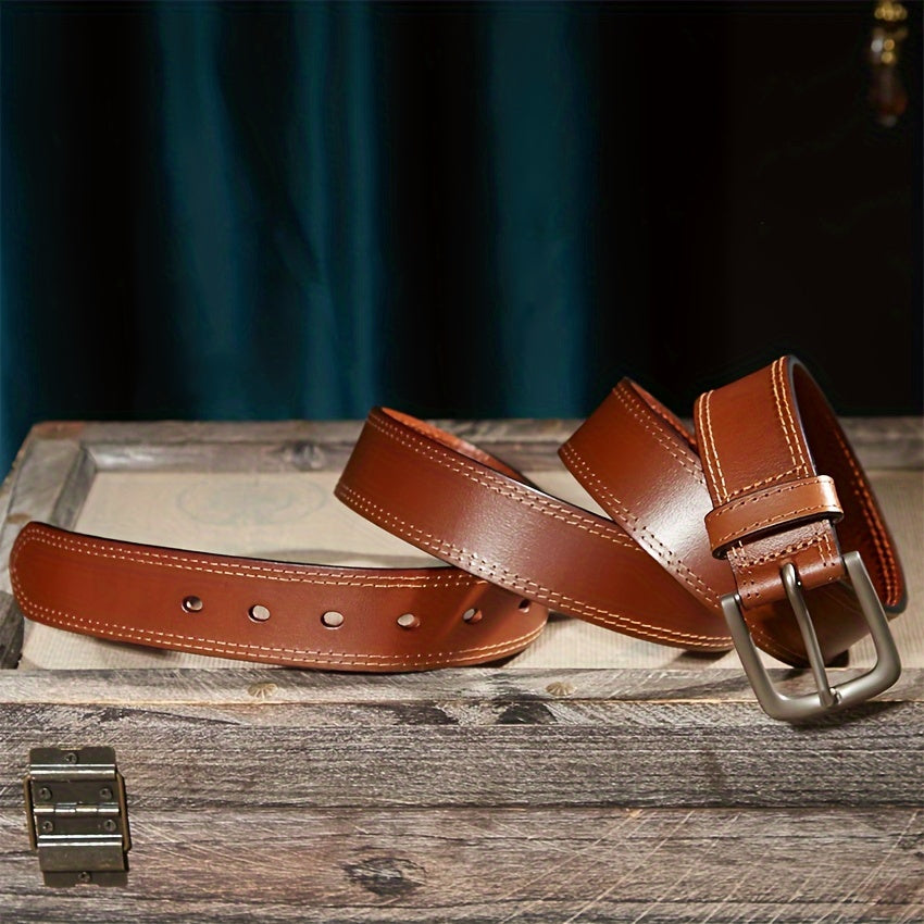 Men's Leather Belt Full Grain Handmade - Classic Dress Jeans Belt with Stainless Steel Buckle, Genuine Leather, Sizes 30-50, Gift Box Included