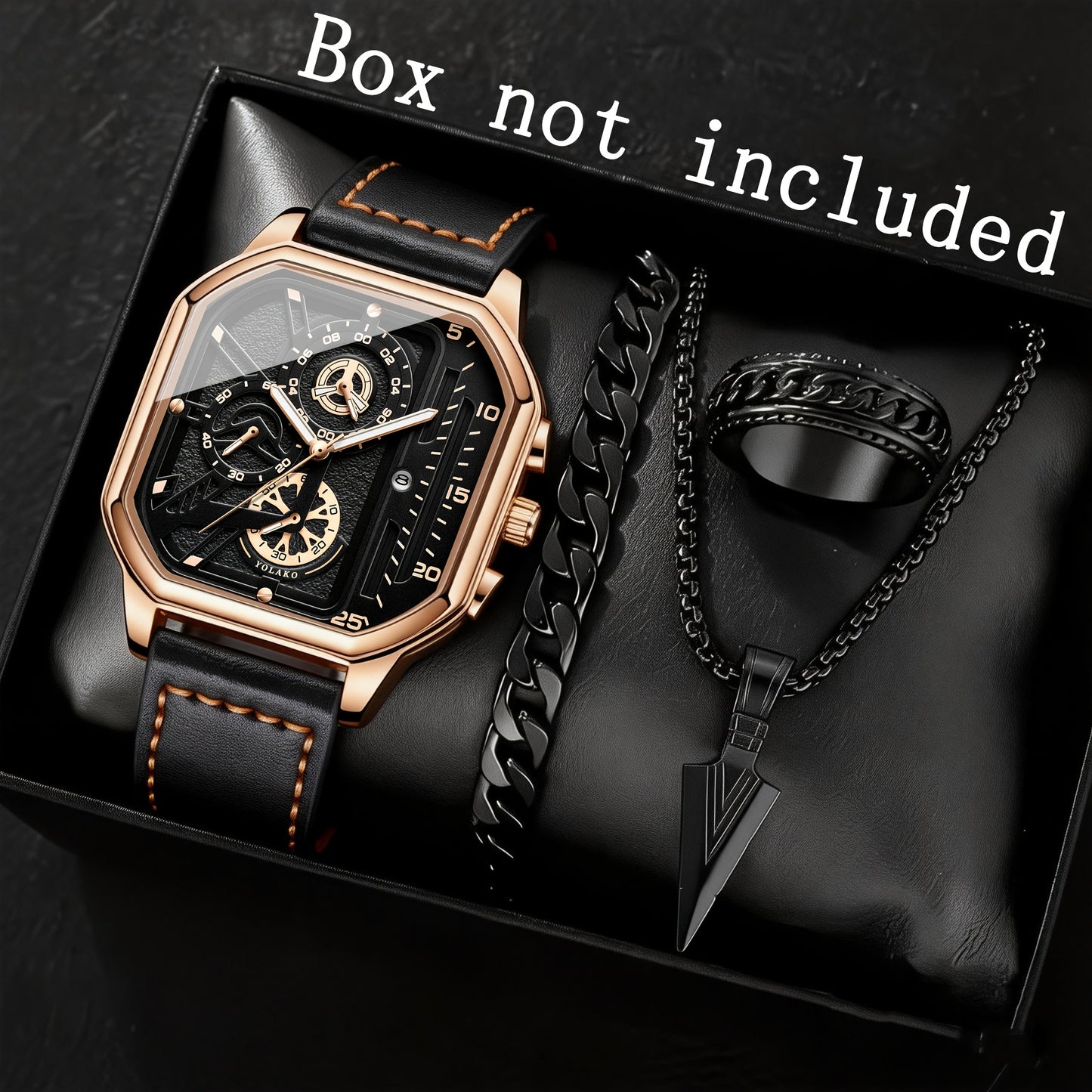 Square Watch for Men Vintage Faux Leather Strap Quartz Analog Wristwatch Polygon Dial Business Casual Sport Watch Father's Day Gift Set 1pc or 4pcs