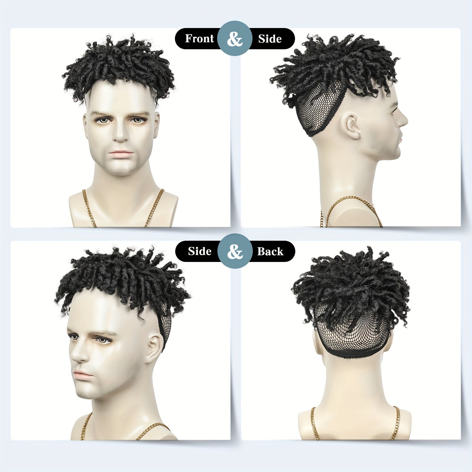 Short Dreadlock Hair Topper Wig with Clip in Braided Hair Half Wigs for Men Short Synthetic Dreadlocks Hair Pieces Toupee Afro Hair for Men And Men Topper Wiglets Hairpieces for Thinning Hair (1B), Christmas Wig