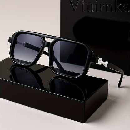 Retro Square Sunglasses UV400 Oversized Frame - Tortoiseshell Arms Unisex Fashion Shades Women Men Travel Beach Daily Wear with Case 6 Colors