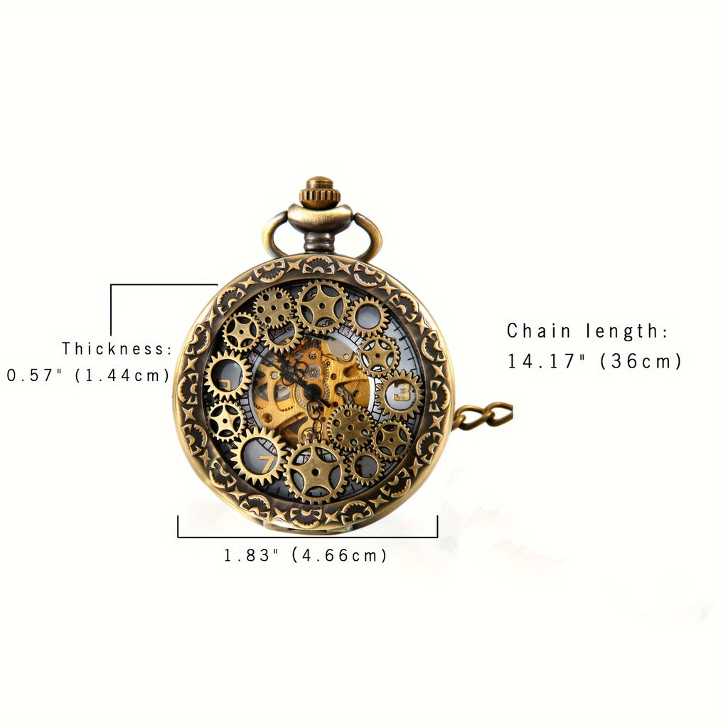 JewelryWe Automatic Mechanical Watch Classic Hollow Gear Skeleton Hand Wind Steampunk Retro Watch with Chain