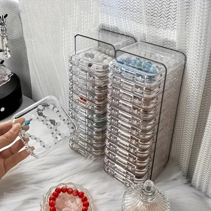 Jewelry Organizer Box Stackable Clear 13-Piece Transparent Dust-Proof Storage Container Set for Necklaces Bracelets Earrings Rings Dressing Table Display Case