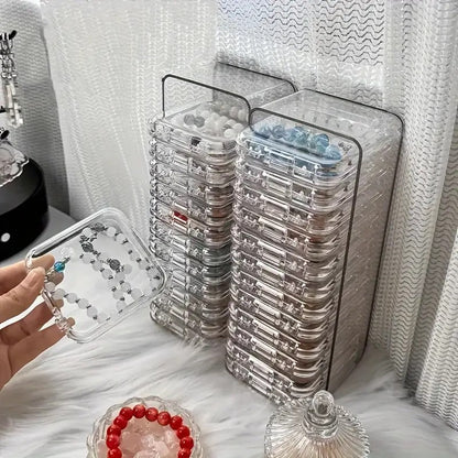 Jewelry Organizer Box Stackable Clear 13-Piece Transparent Dust-Proof Storage Container Set for Necklaces Bracelets Earrings Rings Dressing Table Display Case