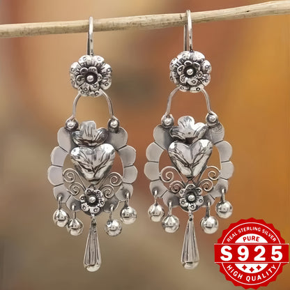 S925 Sterling Silver Bohemian Earrings Vintage Ethnic Retro Dangle Drop Earrings for Women Antique Silver Jewelry Valentine's Day Holiday Gift