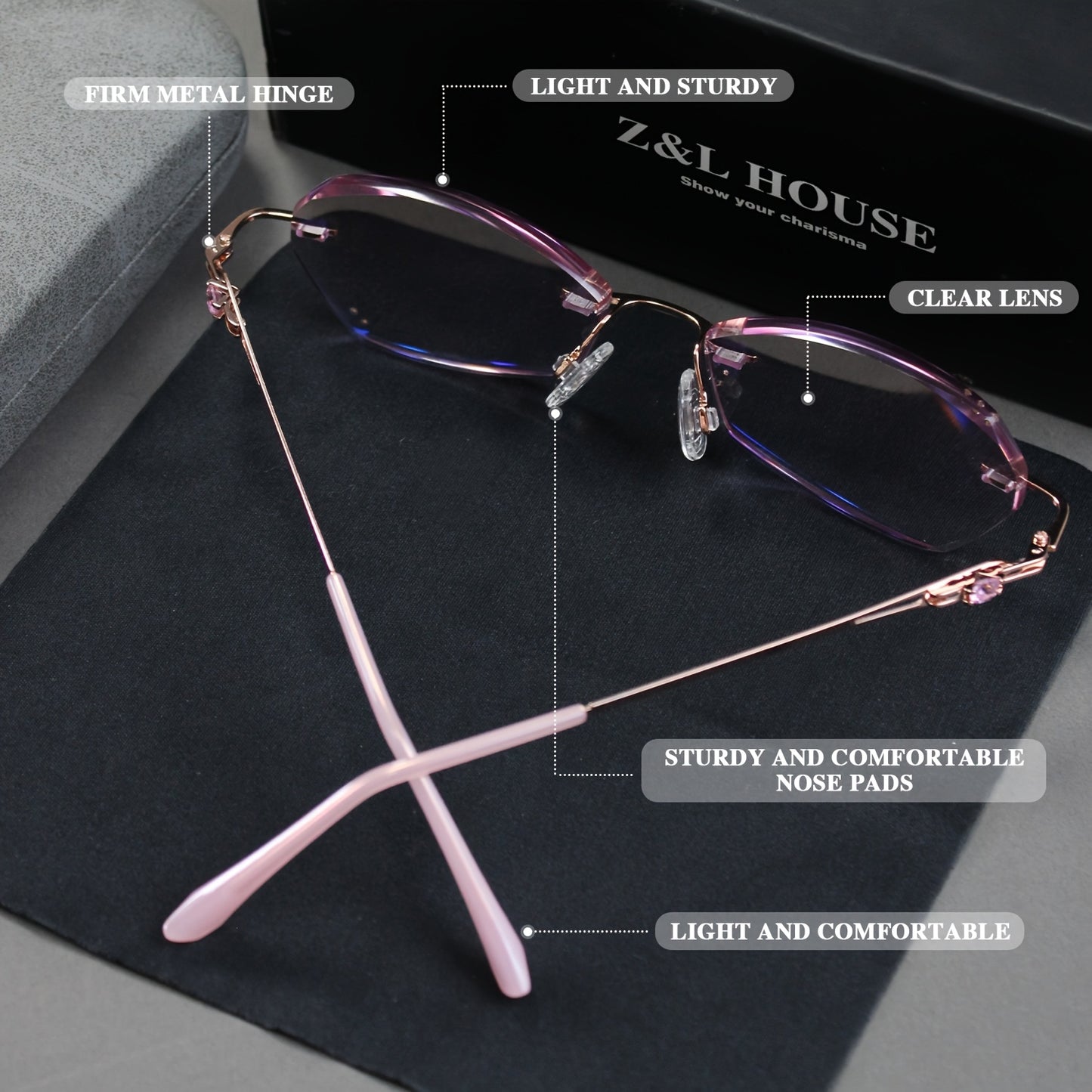 Reading Glasses for Women Pink Rhinestone, Elegant Mirror Leg Magnifying Readers +1.0 to +4.0, Lightweight Comfortable Ladies Eyewear, Stylish Crystal Embellished Readers — Gift for Her