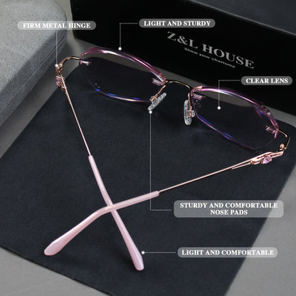 Reading Glasses for Women Pink Rhinestone, Elegant Mirror Leg Magnifying Readers +1.0 to +4.0, Lightweight Comfortable Ladies Eyewear, Stylish Crystal Embellished Readers — Gift for Her