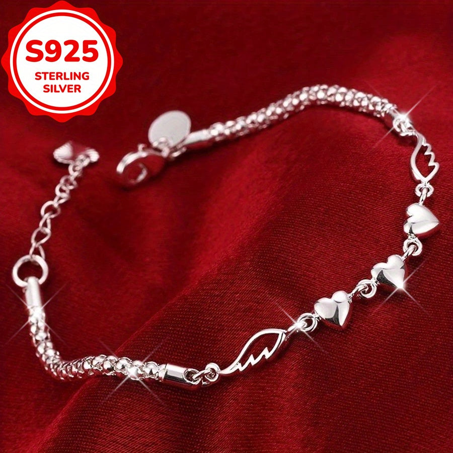 [Beach Gift] Fashion 925 Sterling Silver Love Angel Wings Chain Anklet Beach Gift for Women