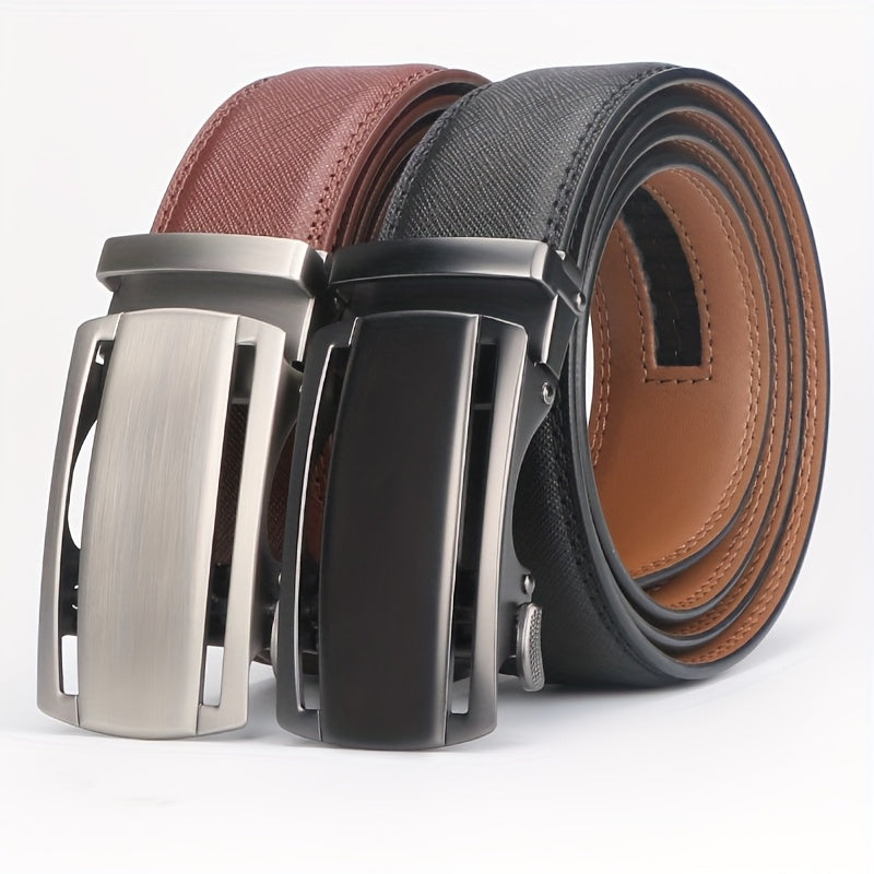 2026 Men's Genuine Leather Ratchet Belts with Automatic Buckle - Adjustable Casual & Business Style Belts, Durable Alloy Buckle, High-Quality Leather, Easy to Wear for Any Occasion 2pcs Game Day Football Fan Gear for All Fans