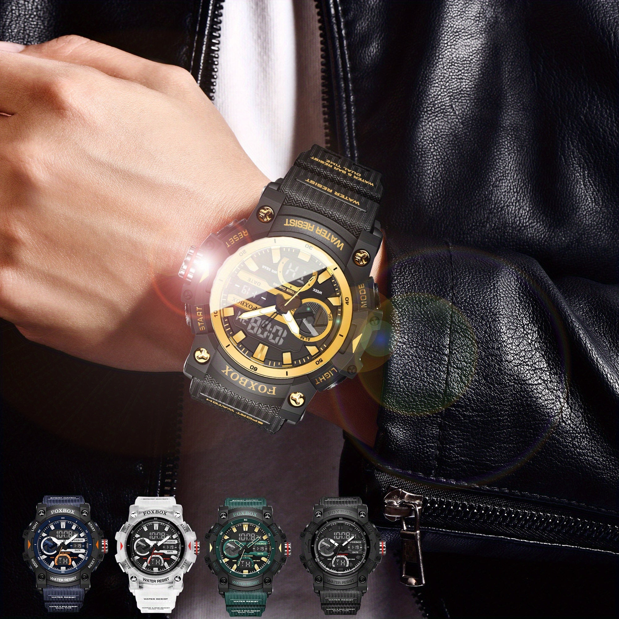 2025 Newest FOXBOX LED Quartz Electronic Watch with Night Light, Multi Functional, Outdoor, Hiking, Sports Style, Easy And Fashionable Multi Functional Electronic Men'S Watch, Men'S Digital Watch, Sports Timer, Fashion Style, Minimalist Watch
