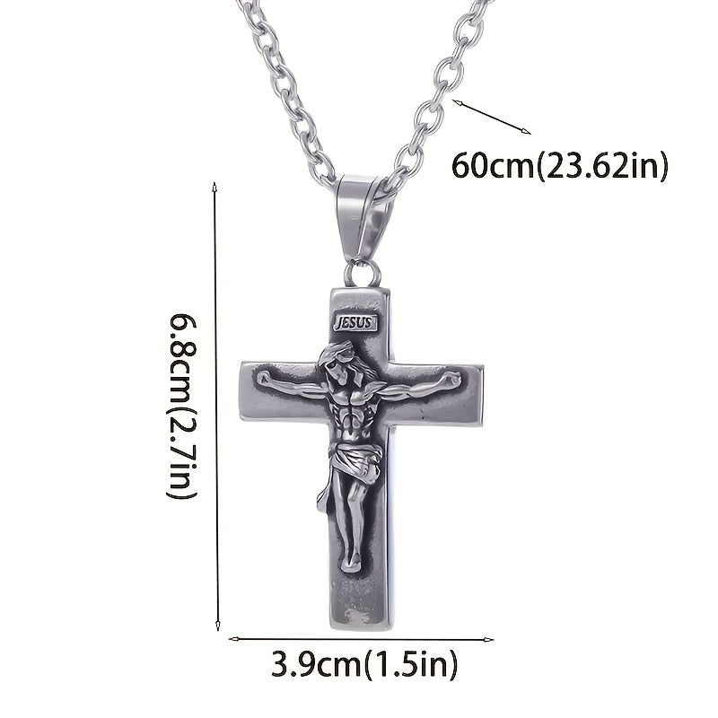 Men's Jesus Cross & Thorn Crown Necklace - Vintage Religious Pendant with Crown of Thorns, Durable Christian Jewelry Gift Suitable for Christmas, Easter, Birthdays - Daily Wear & Formal Occasions, Year-Round Christian Symbol Accessory