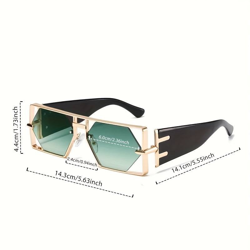 Unisex Oversized Hollow Square Sunglasses, Protection & Metal Frame, Trendy Exaggerated PC Lens Sunglasses, Beach Vacation Travel Essential, Includes Protection Case, Summer Fashion Accessories, Lightweight Durable Eyewear