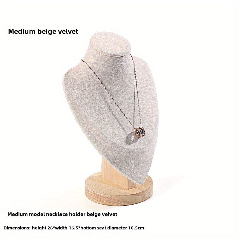 Mannequin Neck Jewelry Display Stand — Portrait Necklace Holder for Home, Boutique & Trade Show | Velvet Bust Display Organizer in Beige, White & Black