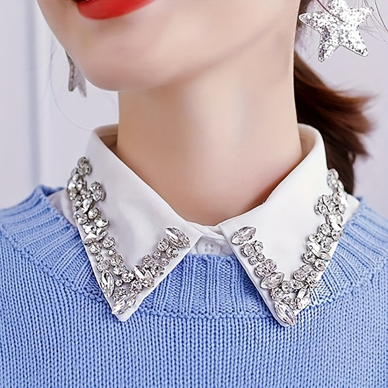 A White Women's Rhinestone Faux Collar with Shoulder Straps, Suitable for Versatile Women's Decorative Clothing.