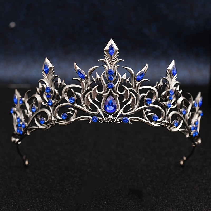 Gothic Silvery Crown with Red Rhinestones for Women, Vintage Baroque Tiara Headpiece, Vampire Queen Princess Costume Accessory for Halloween Cosplay Prom Pageant Wedding Stage Photography Party Renaissance Festival Masquerade