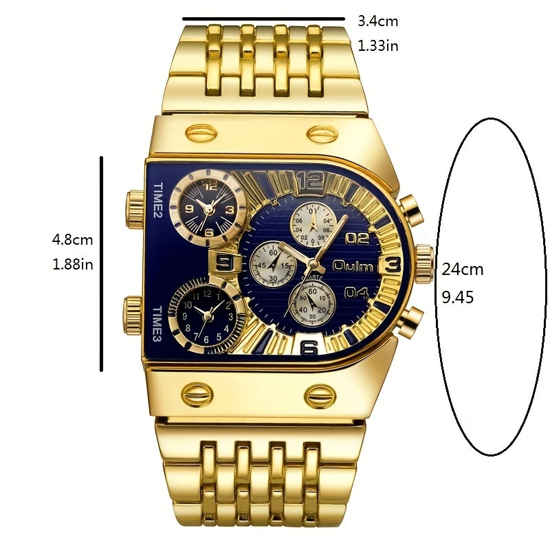 Opulent Men'S Golden Quartz Watch - Stylish Business Timekeeper Featuring Chronograph & Date Function, Alloy Band & Case, Powered by 36V Battery, Formal Attire Accessory | Refined Design | Roman Numeral Indicators