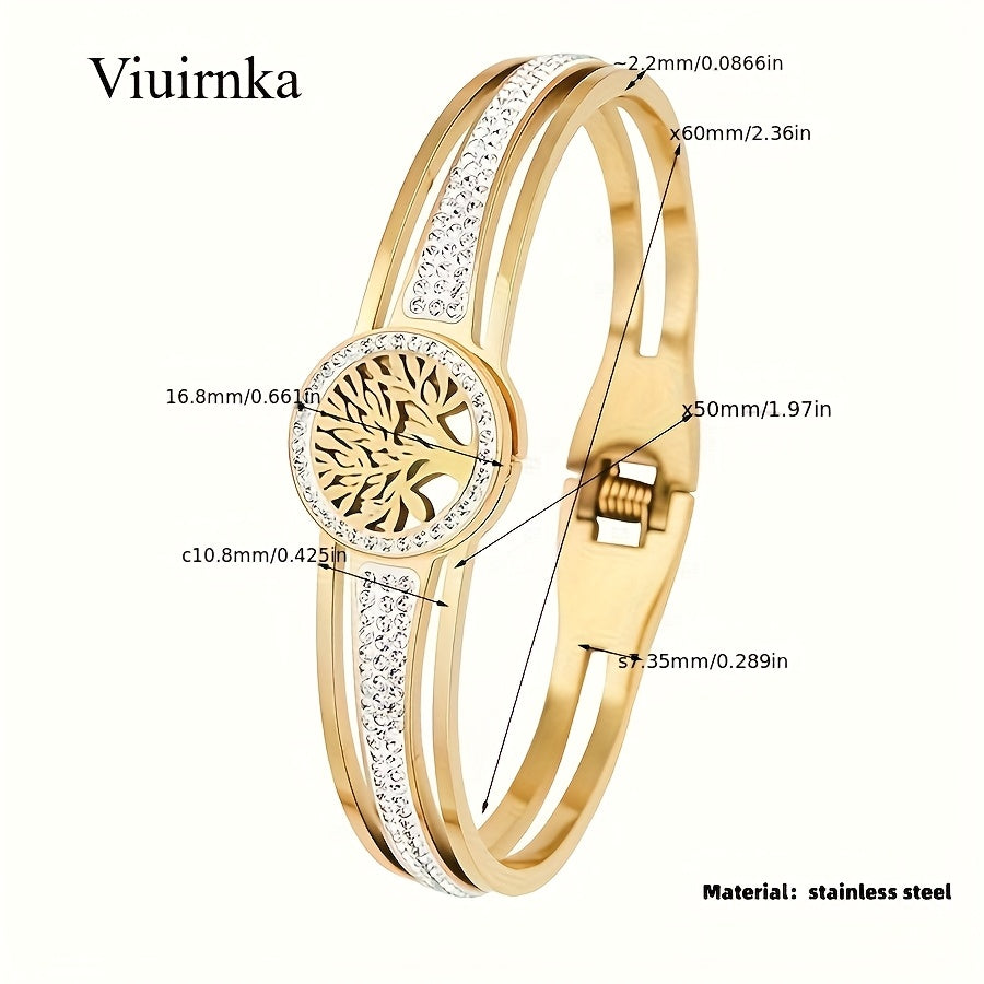 Eternal Life Tree Charm: Women's Stainless Steel Bangle Bracelet, Symbolic Holiday Gift for Her - Durable & Hypoallergenic Jewelry - Comes with Gift Box