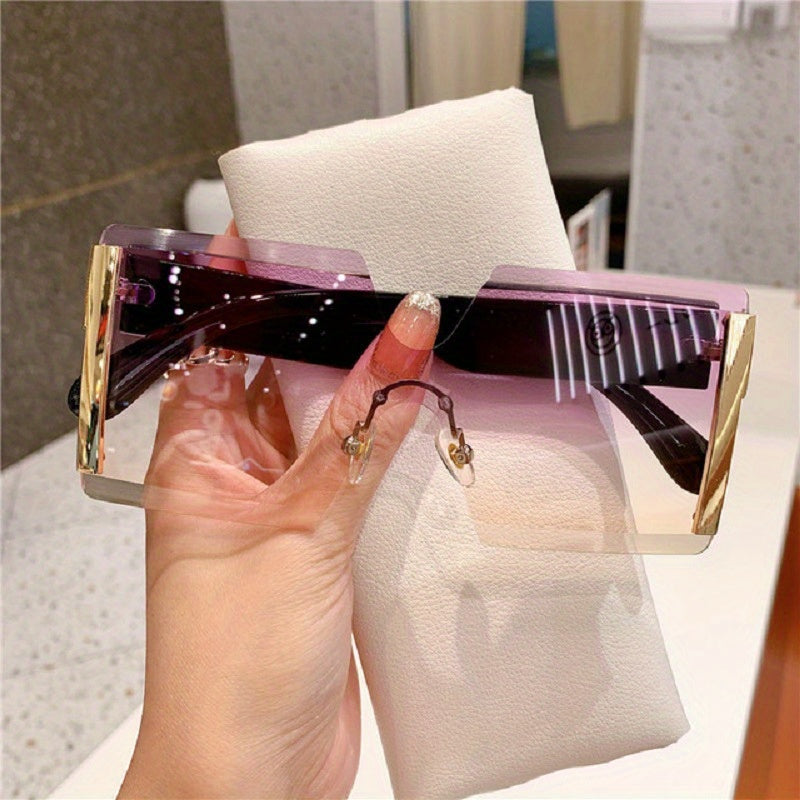 VIUIRNKA Women's Fashion Glasses, Trendy Oversized Frameless Square Frame, Retro Fashion Glasses with Case, Lightweight Unisex Design for Cool Events, Perfect for Halloween and Christmas Gifts