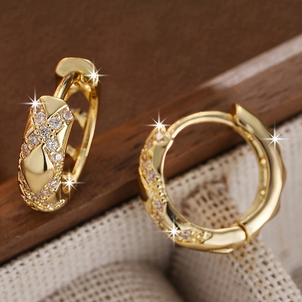 A Set of Stylish 18K Gold-Plated Copper Hoop Earrings Featuring Synthetic Zirconia, Designed in a Bohemian Vintage Style, Ideal for Women'S Party Additions, Holiday Presents, Christmas, And Suitable for Year-Round Use