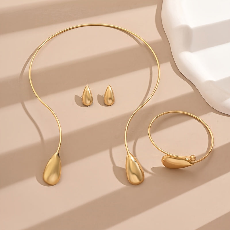 [Elegant Geometric Jewelry] S925 Silver Elegant Geometric Droplet Jewelry, a Set of Elegant Geometric Sparkling Droplet Earrings, Bracelets, and Women's Necklaces