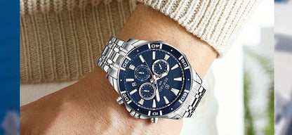 Men's Chronograph Sport Watch | Stainless Steel Quartz Wristwatch with Luminous Display, Premium Business Dress Watch for Men in Silver, Blue, Rose Gold & Black