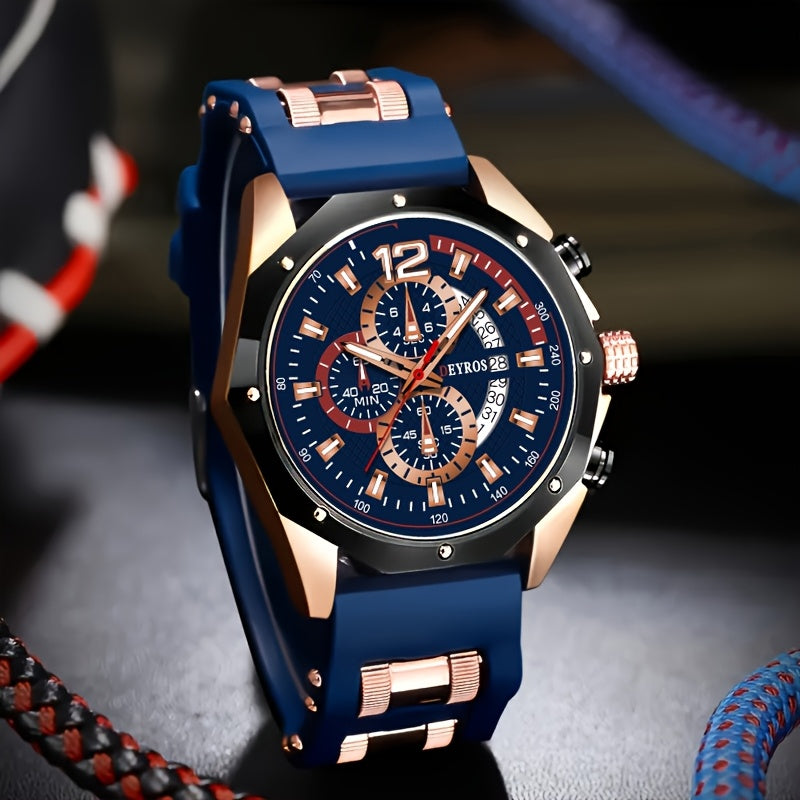 Silicone Watch for Men Fashion Casual Quartz Date Display Sport Wristwatch Sporty Design Multiple Colors Christmas Thanksgiving Gift Reloj Para Hombre