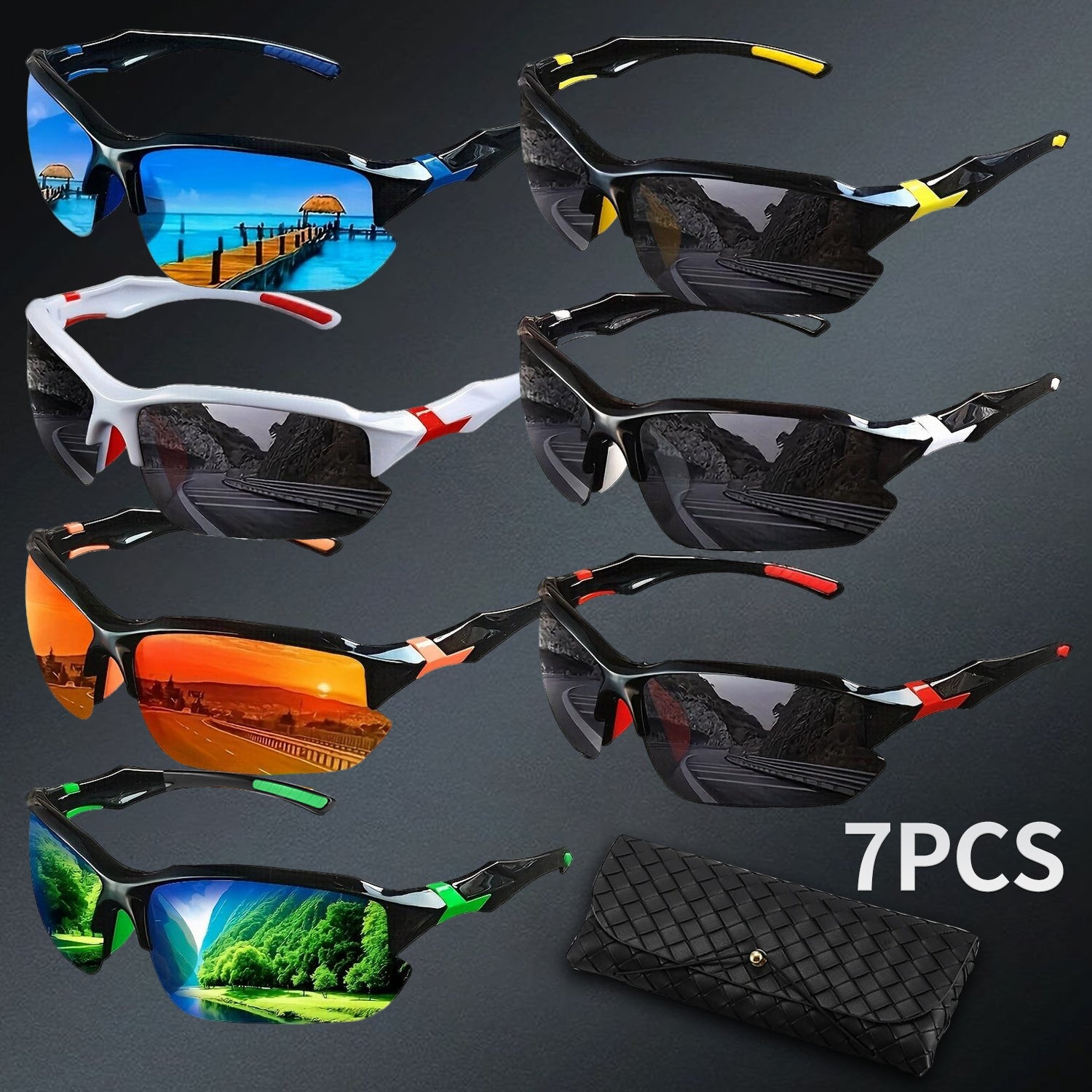 7 Pairs Polarized Sports Sunglasses, UV400 Square Frame Shades, -Color Stylish Eyewear for Men Women, Ideal Gifts for Christmas, Halloween, Thanksgiving, New Year, Valentine'S Day, Birthday, Party Favors & All Holiday Occasions, Without Battery