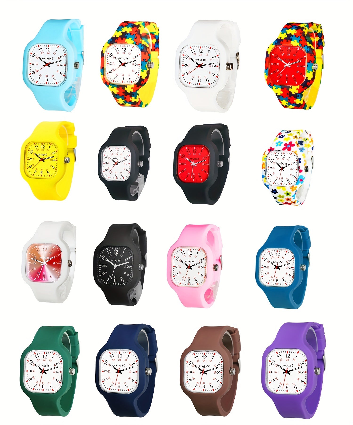 Origset Women Watch Ladies Hot Pink Square 24 Hour 3-Hand for Nurse Teachers Doctors Colorful 12 & 24 Hour with Second Hand, Easy to Read Time