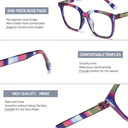 Reading Glasses 5-Pack Rectangular Color-Block Striped Temple Design Unisex Fashionable Comfortable Readers for Men and Women Magnification 1.0x to 4.0x Daily Office Use