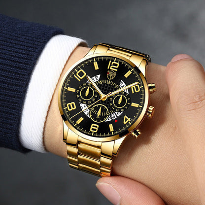 Men's Watch Set 6pcs Luxury Business Quartz Wristwatch – Golden Stainless Steel Date Display Fashion Casual Sports Watch Gift Box for Men
