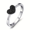 1pc 925 Sterling 925 Silver Cute And Elegant Love Heart Design Exquisite Round Cut Natural Black Spinel Silvery Ring for Women for Daily Decoration for Dating Gift Fine Jewelry
