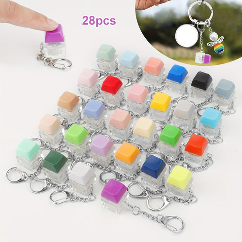 Mechanical Keycap Keychain Set 28 Pcs - Clicky Fidget Finger Clicker with Audible Click Sound, Real Switch Feel Keycap Pendants for Gamers Typists, DIY Collectible Desk Toy Gift for Men Women