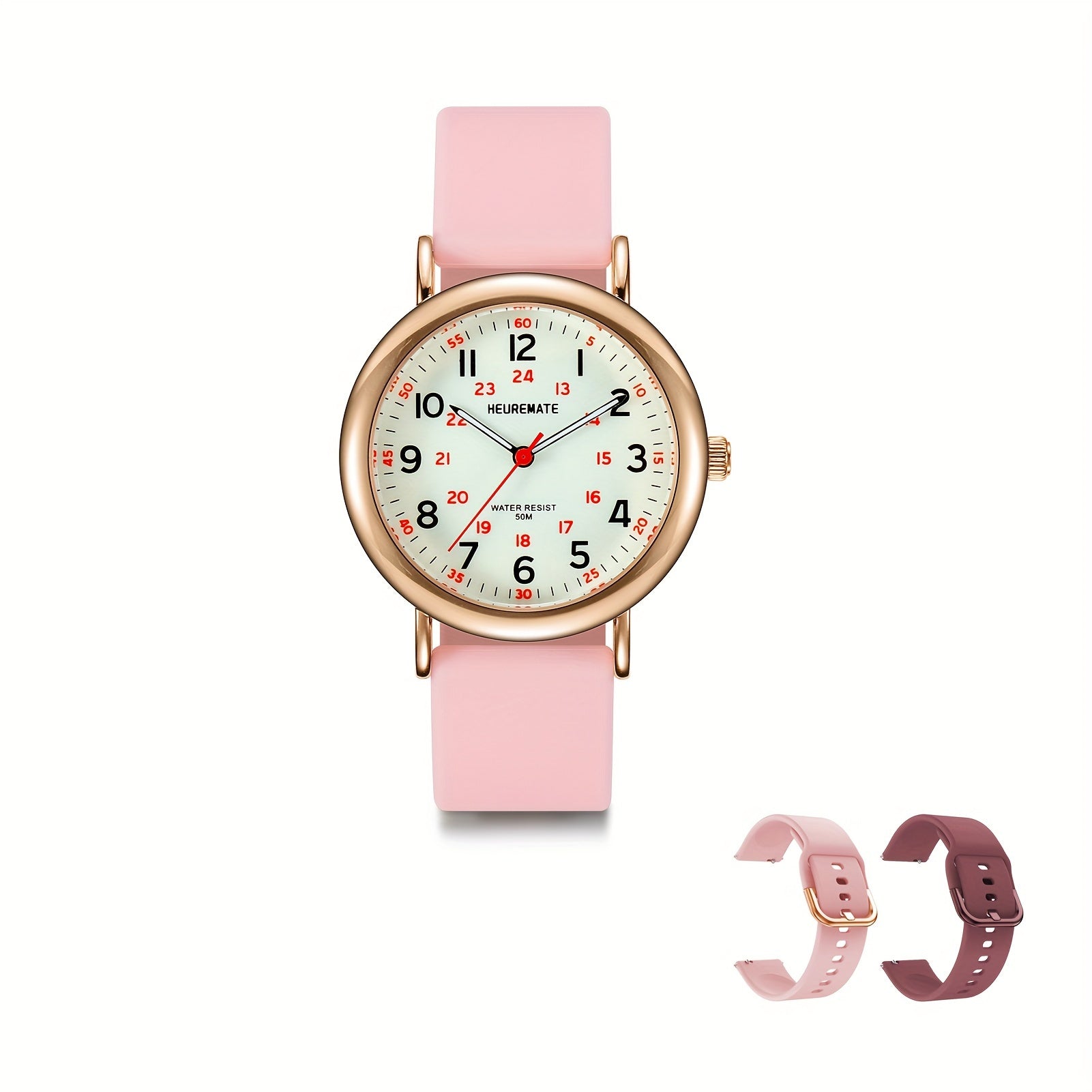 Nurse Watch, Students Professional Watch with Luminous Easy-Read Dial, 24-Hour Second Hand, Colorful Silicone Band for Women And Men