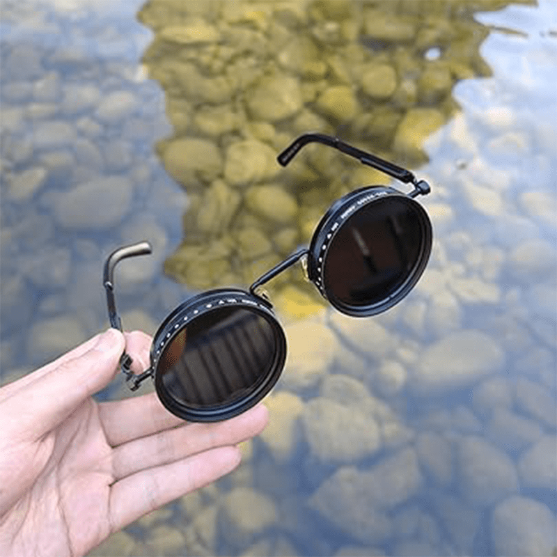 1 Pair of Adjustable ND, Steampunk Rotating Lens Glasses, Mechanical Style Frame (Black/ Gray/ Golden), Unisex, Retro Fashion Accessory, High-Quality Lenses, Adjustable Brightness, Durable Material, Suitable for Driving And