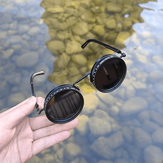 Steampunk Rotating Lens Glasses - Adjustable ND Mechanical Style Frame for Men Women, Cyberpunk Retro Sunglasses with Variable Brightness Lenses for Driving Outdoor, Unisex Fashion Eyewear