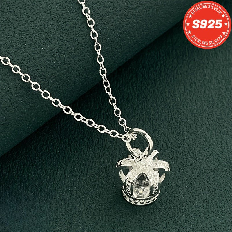 S925 Pure Silvery 5A Zirconia Crown Necklace, Durable, Low Allergenic, Is An Ideal Gift For Men, Women, Wives, Girlfriends, Mothers And Daughters On Anniversaries, Halloween, Christmas And Special Occasions, Total Weight Of The Product (2g)