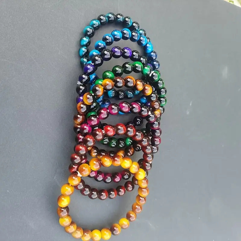 Tiger Eye Stone Bracelet Set 8pcs – 8mm Handmade Natural Stone Beaded Bracelets Unisex Stackable Daily Wear Valentine Birthday Gift